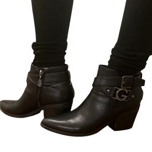 Guess Black Leather Ankle Boots
